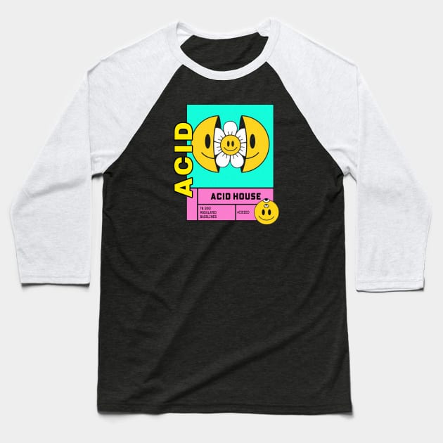 ACID HOUSE - Flower Baseball T-Shirt by DISCOTHREADZ 